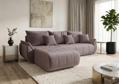 Image de Canapé d’angle SYDNEY gauche rose foncé velours Monolith 62 - fonction couchage, coffre de rangement pour la literie