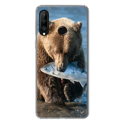 Produktbild von MuchoWow® Handyhülle Schutzhülle Hülle für Huawei P30 Lite Bär - Braun - Fisch Silikon Softcase Handy Hülle - Handyhülle