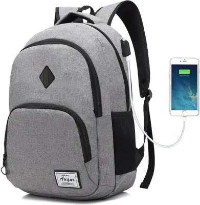Produktbild von Laptop College Rucksack Wasserdicht Leichte Minimalism mit USB-Ladeanschluss Business School-Buch-Tasche Reisen Wandern Camping Outdoor-Daypack Rucksack Passend für 15-Zoll-Notebook (Grau)