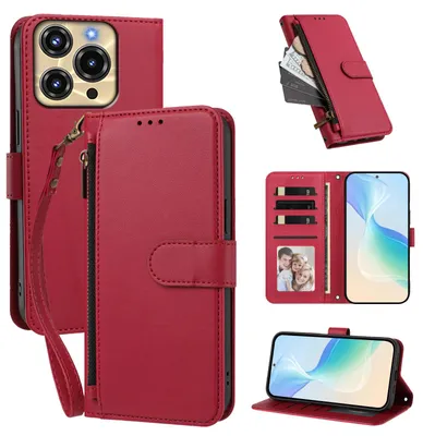 Produktbild von Geldbörse Hülle für Oukitel C69, Kunstleder Handyhülle mit Kartenfächer, Ständer, Handschlaufe Rot