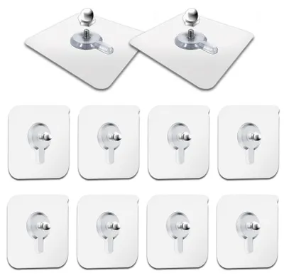Image de Vis adhésives, crochets adhésifs transparents, clous adhésifs, crochets magiques, fixation murale sans perçage, crochets adhésifs pour photos, vis adhésives pour salle de bains, cuisine, salle d'eau, rangement (10 pièces)