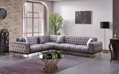 Produktbild von Designer Grau Ecksofa L Form Textil Polstermöbel Sofas Couchen Wohnzimmer