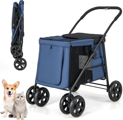 Produktbild von COSTWAY Hundewagen klappbar, Hundebuggy bis 40 kg, Hundetrolley mit Kissen, Netzfenstern, 2 Türen