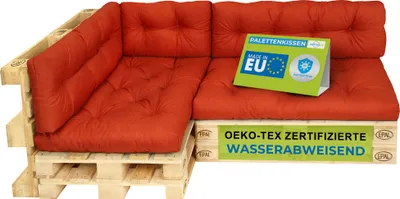 Obrázek produktu pro Pillows24 - Polštáře na palety odolné proti vodě a UV záření - SADA 6 | Polštáře na europalety 120x80 - Nábytek z palet - Venkovní/venkovní, oranžová
