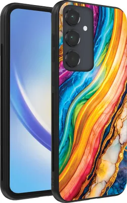 Produktbild von Smartphonica Telefon Fall geeignet für Samsung Galaxy A34 5G mit Regenbogen Gold Marmor Print - TPU Backcover Fall Regenbogen Gold Marmor Design