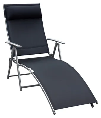 Image de Transat de jardin, pliable avec coussin, tissu Textilene, noir | Réglable en 7 positions | Capacité jusqu'à 165 kg | Dimensions : 137 x 63,5 x 100,5 cm