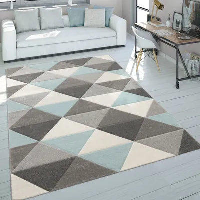 Image de Tapis salon à poils courts moderne abstrait pastel géométrique motif losange 3D dimensions 80 x 150 cm