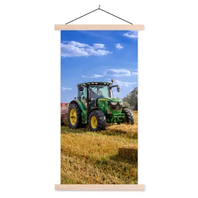 Produktbild von MuchoWow® Textilposter Traktor - Bauernhof - Heu - Feld - Sonne - Landleben 60x120 cm mit holzfarbenen Rahmen - Holz