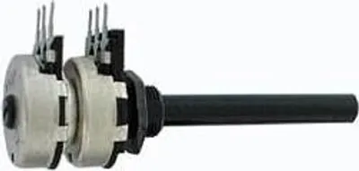 Produktbild von Potentiometer 1K Stereo Logarithmisch 20mm Ø, 6mm Achse für Leiterplattenmontage ohne Schalter