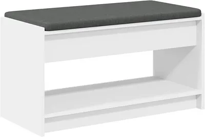 Imagen del producto de Banco para recibidor con cojín y estante, color blanco. Zapatero, banco para recibidor, 83 cm