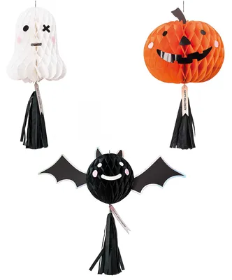 Produktbild von 3er Set Wabenpapierfigur Gespenst, Fledermaus und Kürbis