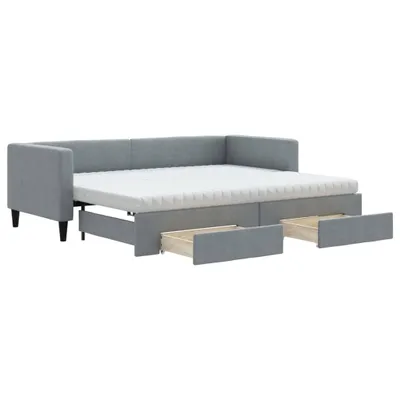 Produktbild von vidaXL Tagesbett Ausziehbar mit Schubladen Hellgrau 80x200 cm Stoff