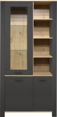 Produktbild von Vitrine - Anthrazit matt - Asteiche Nachbildung - B 96 cm - 3 Türen