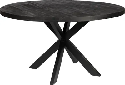 Image de Zita Home EL - Table de salle à manger - 130cm rond - noir - bois massif métal croisillon