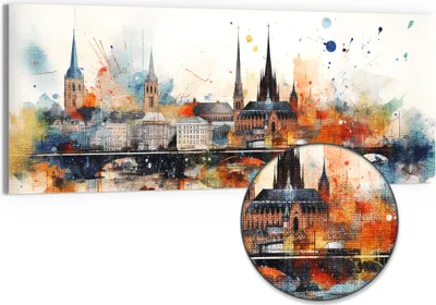 Produktbild von DEQORI Hybrid Leinwand Bild 125x50 cm 'Bunter Stadtzauber' Wandbild Glas flach modern