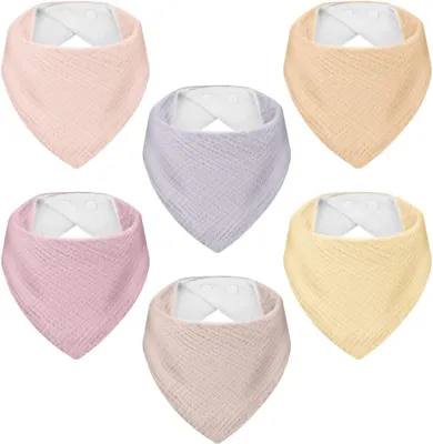 Immagine prodotto di Bavaglini triangolari per neonati, confezione da 6 pezzi, adatti da 0 a 36 mesi, realizzati in 100% cotone, con bottoni a pressione regolabili, ideali per neonati