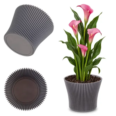 Productafbeelding van KADAX Bloempot, 17 cm, plantenbeschermer, bloemenstandaard, kunststof, grijs