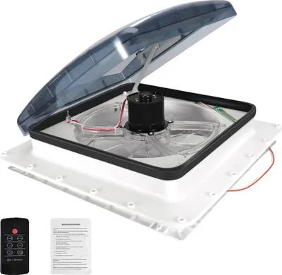 Image de Ventilateur de toit pour camping-car, 12 V avec télécommande et capteur de pluie, refroidissement et extraction, télécommande à 3 vitesses, UE