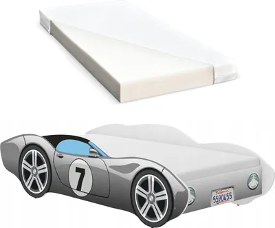 Produktbild von iGLOBAL Kinderbett Autobett Cars Bett Jugendbett Juniorbett Bett mit Lattenrost Stellage Schaumstoffmatratze Grau 140 x 70 cm