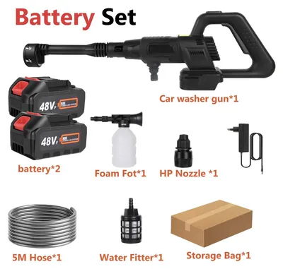 Image de Nettoyeur haute pression sans fil - 21V, 150W - Débit d'eau de 3,6 l/min - 2 batteries incluses - Portable, idéal pour le nettoyage de voitures et de jardins - Noir