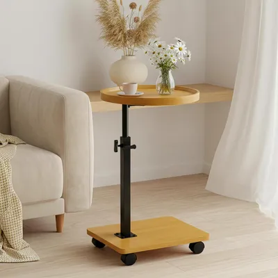 Obrázok produktu pre Príkonový stolík, výškovo nastaviteľný, otočný o 360°, okrúhly, priemer 40 cm, vzhľad dreva