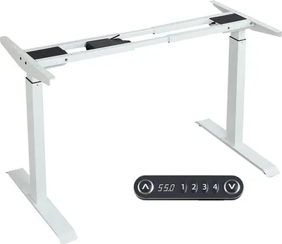 Produktbild von Hilodesk Schreibtisch Höhenverstellbar Elektrisch Tischgestell mit 2 Motoren, Höhenverstellbar Gestell mit 4 Speicher-Steuerung und Rollen, geeignet für die meisten Tischplatte, 110cm x 57cm, Weiß
