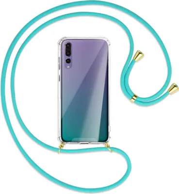 Produktbild von Handykette Backcover-Schutzhülle mit Band (Metall goldfarben) für Huawei P20 Pro - türkis