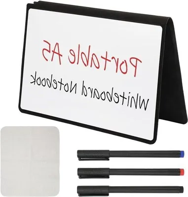 Obrázok produktu pre Mini tabuľa A5, 30 x 20 cm, prenosná, umývateľná, s 3 fixkami a 1 utierkou na tabuľu, obojstranné písanie, pre domácnosť, kanceláriu, školu, čierna