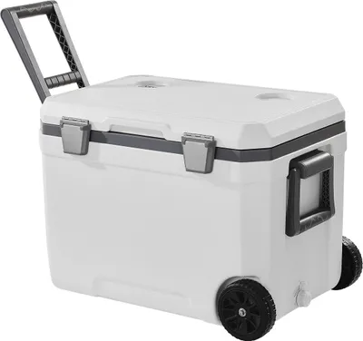 Produktbild von VEVOR tragbare Kühlbox (45 Qt / 64 Dosen) mit Eisspeicherung & robusten Griffen & Getränkehalter, isolierte tragbare Kühlbox aus stabilem Material, geeignet für Familienpicknicks und lange Reisen