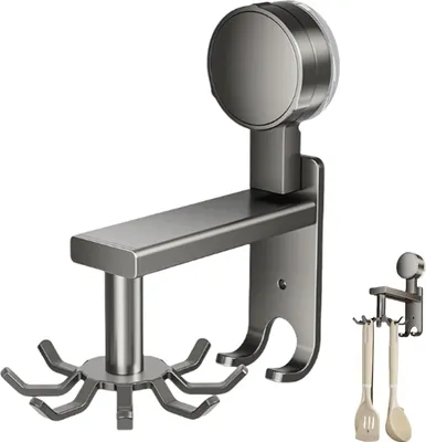 Produktbild von Hakenleiste mit Saugnapf - Hängeorganizer für Küche/Badezimmer - grau - Metallaufhängeschiene