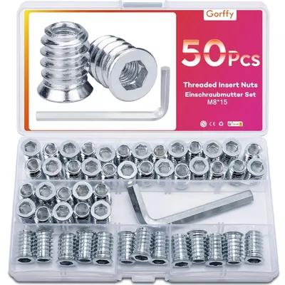 Obrázek produktu pro Závitová matice M8 x 15 mm, 50 kusů, legovaná ocel, stříbrná, s klíčovou drážkou