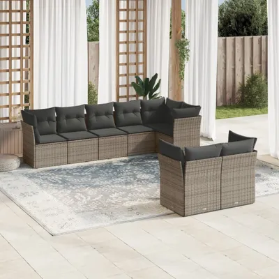 Produktbild von 8-tlg. Garten-Sofagarnitur mit Kissen Grau Poly Rattan, Sitzgruppe 3217910