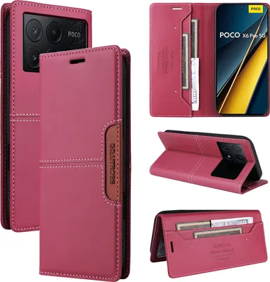 Image de Etui pour Xiaomi Poco X6 Pro/Redmi K70E, étui portefeuille en cuir avec fente pour cartes et support Rouge