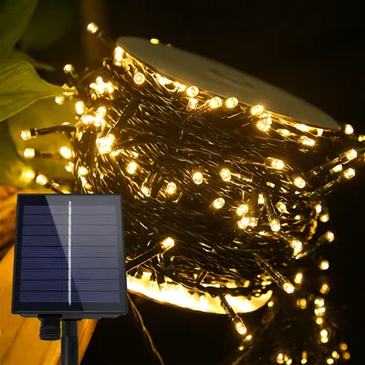 Obrázok produktu pre UISEBRT Solárne rozprávkové svetlá 30 m 300LED teplá biela, 8 režimov, časovač, pamäťová funkcia, rozprávkové svetlá, rozprávkové svetlá na opony, vianočné a párty dekorácie