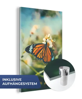 Obrázok produktu pre MuchoWow® Sklenené obrazy - Obrazy na stenu - Foto na skle Motýľ - Kvety - Záhrada 80x120cm Nástenná dekorácia zo skla - akrylový sklenený obraz - akrylové