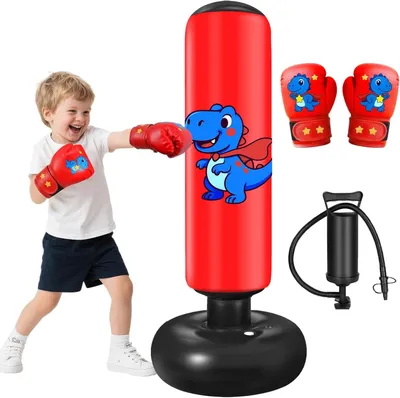 Produktbild von Aufblasbarer Boxsack 120 cm, blau, für Kinder, inklusive Handschuhe und Pumpe, für Garten