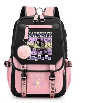 Produktbild von KATSEYE Rucksack – K Pop Schulrucksack für Mädchen & Jungen – Schultasche Teenager – 46x29x16 cm – Wasserdicht – Pink