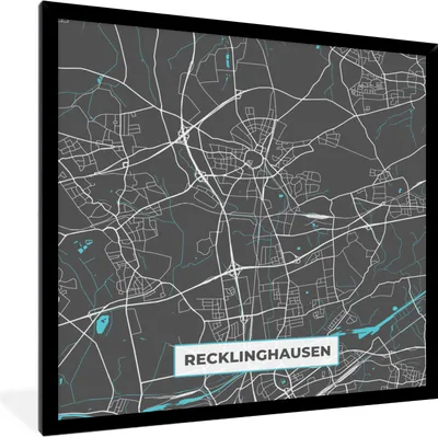Produktbild von MuchoWow® Gerahmtes Poster Blau - Deutschland - Karte - Stadtplan - Recklinghausen 40x40 cm - Poster mit Schwarzem Bilderrahmen Wandposter Rahmen Foto Bilder - Mit Rahmen - Wanddekoration Schlafzimmer