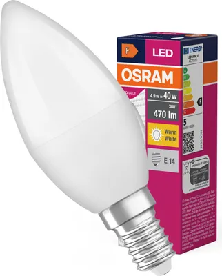 Zdjęcie produktu dla Żarówka LED B37 Świeczka E14 4.9W = 40W 470lm 2700K Ciepła 180° VALUE CLASSIC Osram