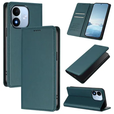 Image de Étui en cuir pour Xiaomi Redmi Note 17 4G, type rabat magnétique en cuirPolyuréthaneavec support, couleur verte