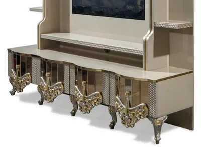 Produktbild von Luxus Wohnwand tv Ständer rtv Lowboard Holz Wohnzimmer Beige Möbel Sideboard