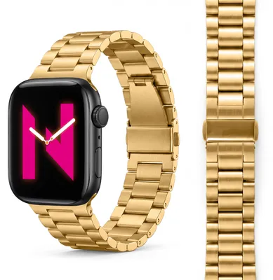 Obrázek produktu pro Náramek Mova z nerezové oceli pro Apple Watch SE/10/9/8/7/6/5/4/3/2/1, kovový náhradní náramek s dvojitou skládací sponou, 38/40/41/42 mm - King Gold