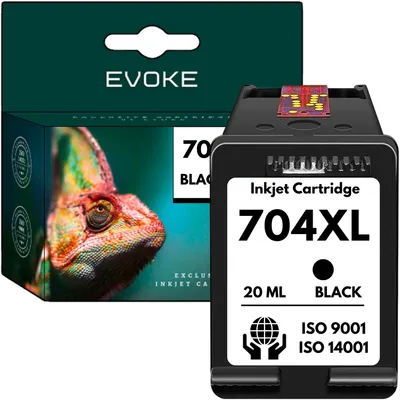 Image de Encre compatible Evoke pour HP 704XL, référence HP704 CN692AE, noire, 20 ml, rendement de 650 pages, compatible avec les imprimantes DeskJet 1010, 1510, 1515, 2000, 2010, 2020, 2060, K110, 2500, 2510, 2515, 2545, 3000, 3050, 3050A, 3054A, 3055A