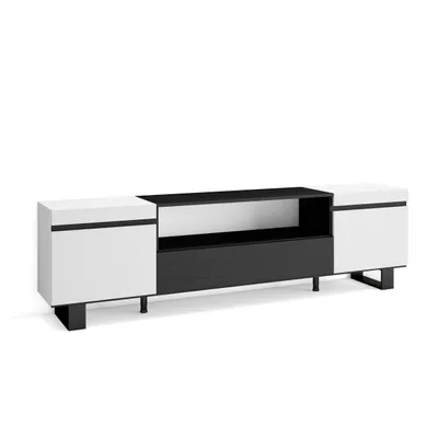 Produktbild von TV-Schrank, Lowboard, 200x35x57cm, Für TV-Geräte bis zu 80", Industriedesign, Weiß und Schwarz