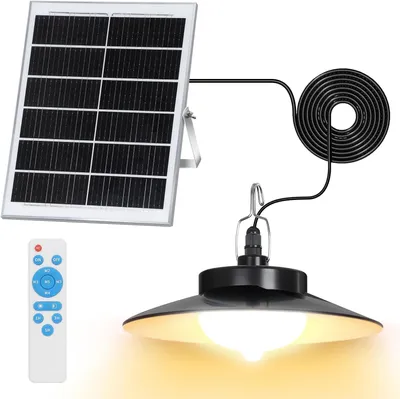 Produktbild von Außen Solarlampe 5 Beleuchtungsmodi mit Bewegungssensor und Fernbedienung Wasserdicht Solar Pendelleuchte Solarleuchte, Warmweiß, 1 Lampe