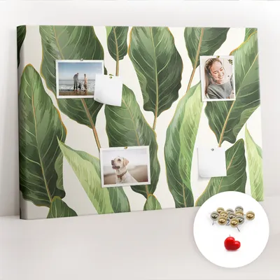 Obrázok produktu pre Korková tabuľa s kolíčkami - Tabuľa s kolíčkami na fotografie a poznámky - 100x70 cm - Kovové kolíky 100 ks - Palmové listy