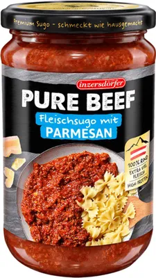 Produktbild von Pure Beef Sugo Parmesan, Tomatensauce mit Rindfleisch und Parmesan, 400 g, Inzersdorfer