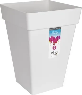 Image de Pot de fleurs carré Elho Loft Urban, 30 x 29,3 x 41,3 cm, Blanc, Plastique 100% Recyclé, Réservoir d'eau intégré
