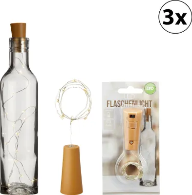 Produktbild von 3er Set 8 LED Flaschenlicht mit Korken, warmweiß ca. L75cm Batteriebetrieben Dek