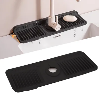 Productafbeelding van Siliconen spoelmat - Afdruipmat voor de spoelbak - Zwart - 45 cm